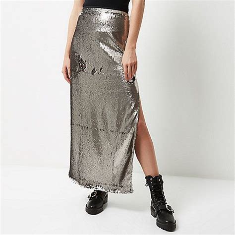 Silver Sequin Maxi Skirt Maxi Sequin Skirt Sequin Maxi Womens Skirt
