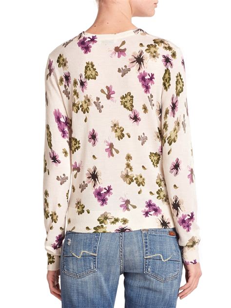 Equipment Sloane Silk And Cashmere Floral Print Sweater In Ivory White