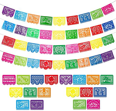 4 Packs Mexican Party Banners Large Plastic Papel Picado Banner Fiesta