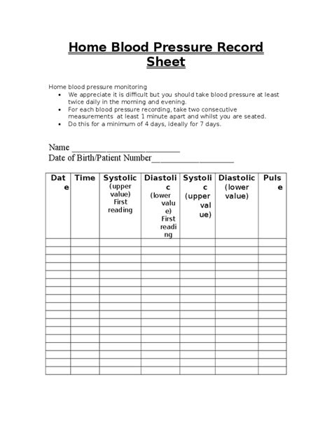 Blood Pressure Log Chart 6 Free Templates In Pdf Word Excel Download