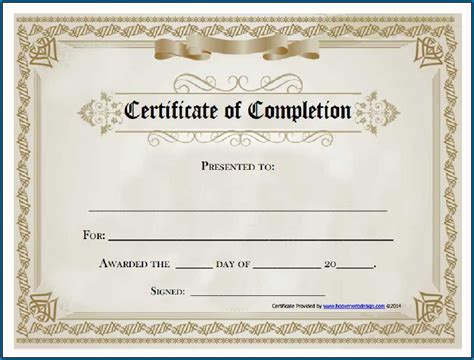 Blank Certificate Of Completion Template Colonarsd7 For Award