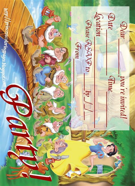 Party Invitations To Print Snow White Seven Dwarfs Disney Theme Party