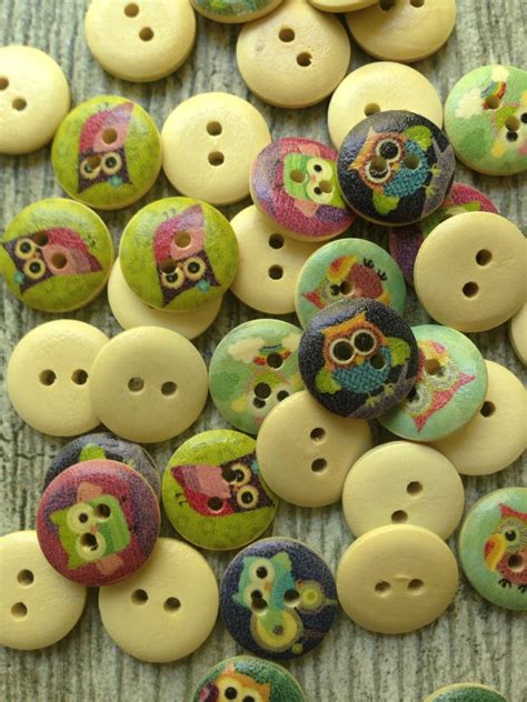 Mixed Lot Multicolor Wood Owl Buttons By Gypsysoulstuff On Etsy