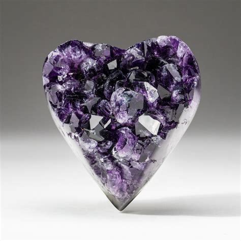 Genuine Polished Amethyst Clustered Heart Acrylic Display Stand V2
