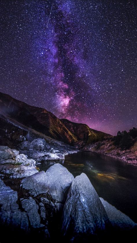 1080x1920 Starry Sky Mountains River Flow Night Wallpaper Starry