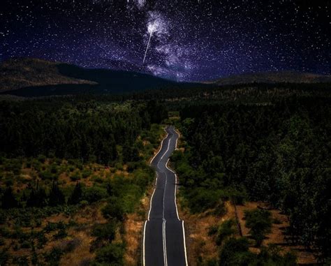 Landscape Forest Mountains Night Galaxy Nature Road Long