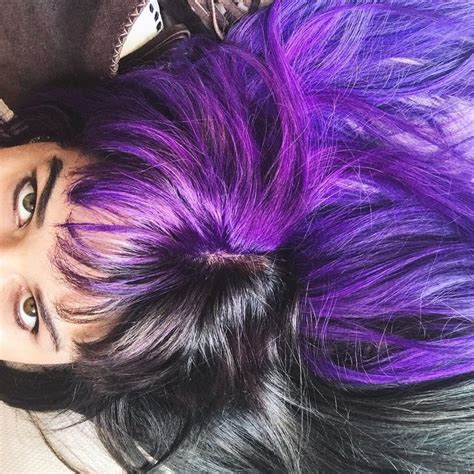 Black Hair Purple Hair Half And Half Hair Two Colors Two Colored Hair Color Short Purple Hair