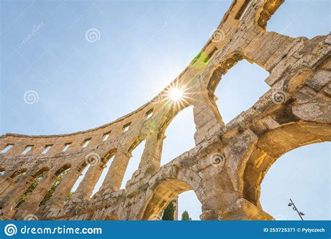 Detailed View Of Roman Amphitheatre In Pula Stock Image Image Of