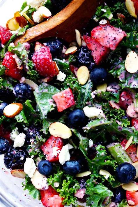 Triple Berry Kale Salad With Creamy Strawberry Poppyseed Dressing The