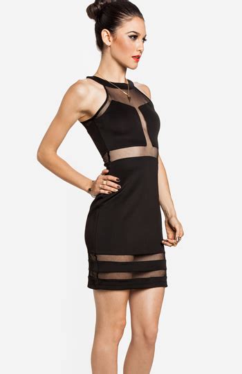 Mesh Insert Bodycon Dress In Black Dailylook