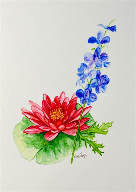 Some months even have more than one representative flower. Water lily and Larkspur July birthday flower, original ...