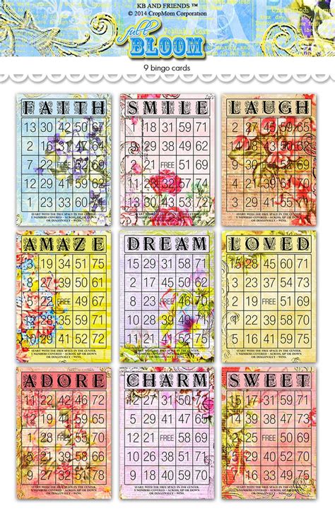 Digital Romantic Floral Bingo Cards Nine Printable Etsy
