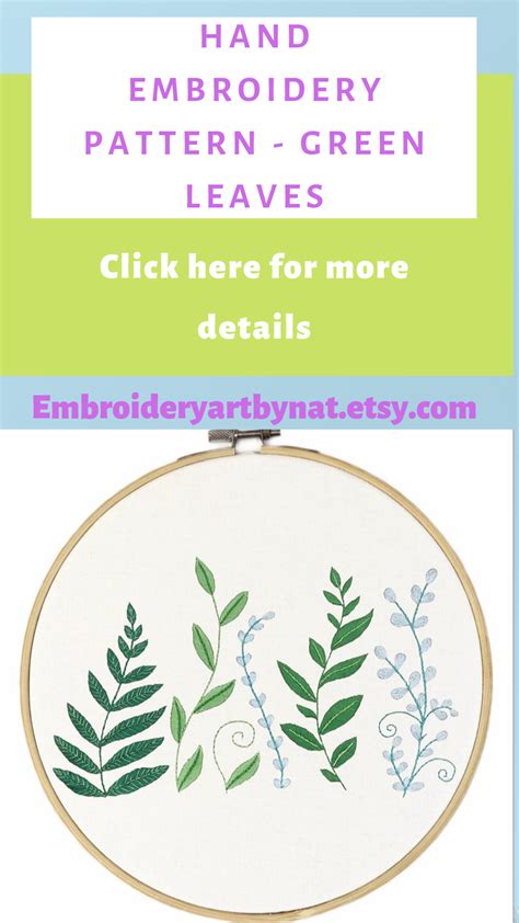 Green Leaves Hand Embroidery Pattern Digital Download PDF | Etsy