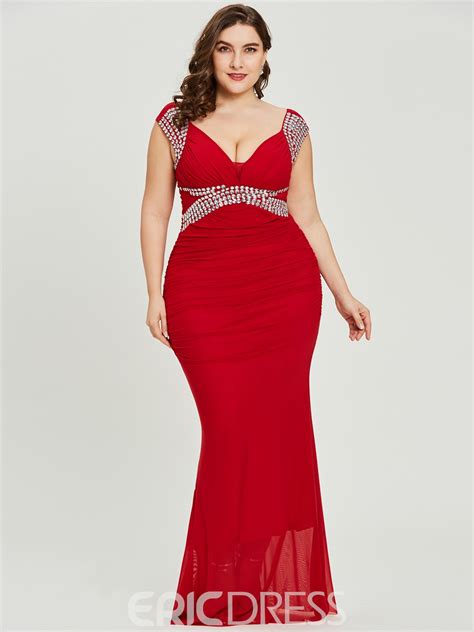 Evening Dress V Neck Plus Size Sheath Red Sexy 13185270