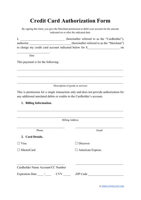 Credit Card Authorization Form Fill Out Sign Online And Download Pdf