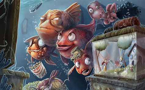 Humor Funny Surreal Fishes Animals Cartoons Colors