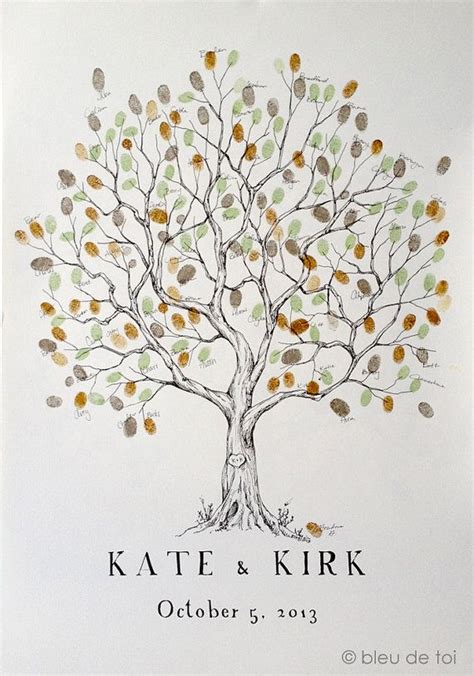 The guests press their own fingerprint on the guest book tree, completing the picture one fingerprint at a time. Fingerprint Wedding Guest Book Olive Tree, Family Reunion ...