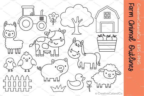 Farm Animal Outlines Vector Eps Animal Illustrations ~ Creative Market