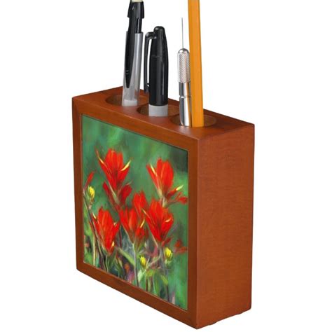 Indian Paintbrush Painting Original Flower Art Desk Organizer