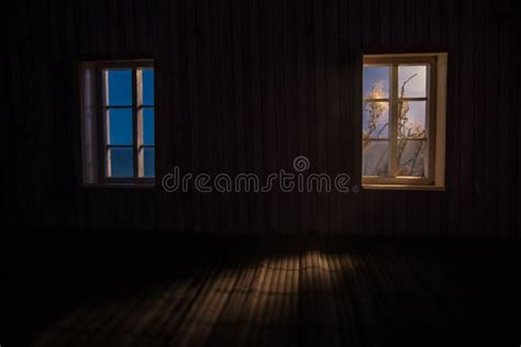 Night Scene Of Moon Seen Through The Window From Dark Room Moonlight
