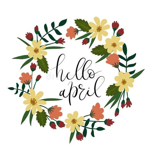 Hello April Hand Lettering Greeting Card Handwritten Text Floral