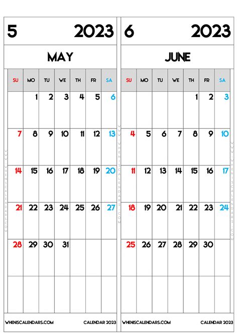 Download Printable May And June 2023 Calendar Pdf Png