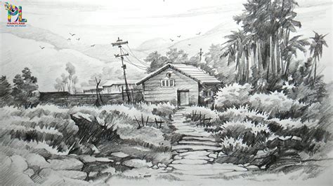 How To Draw And Shade A Landscape With Easy And Simple Pencil Strokes