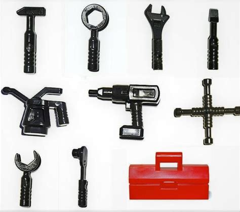 Lego Minifigure Tools 9 Piece Toolbox Mechanic Wrench Screwdriver Drill