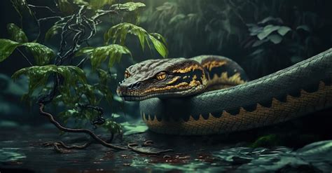 Premium Photo Large Anaconda Snake Is Laying On The Ground Detailed