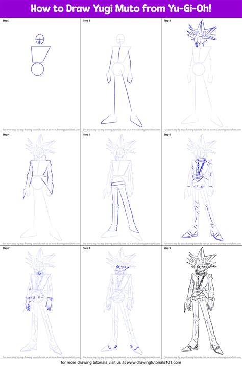 How To Draw Yugi Muto From Yu Gi Oh Printable Step By Step Drawing Sheet