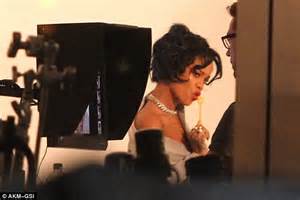 Rihanna Blows Bubbles As She Models Off The Shoulder Top And Diamond