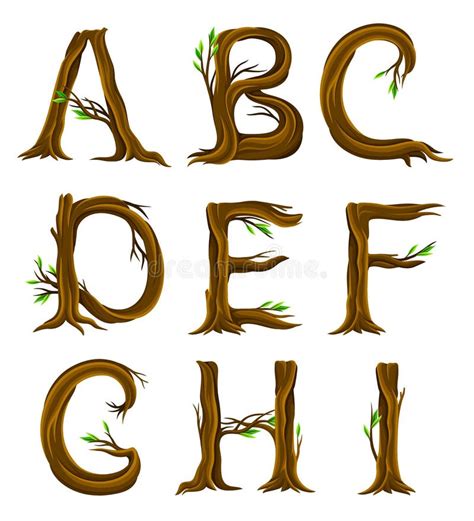 Forest Alphabet With Letters Arranged From Tree Trunks And Branches