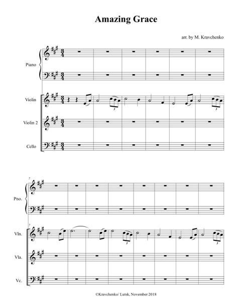 Amazing Grace For Piano Quartet Score And Parts Sheet Music