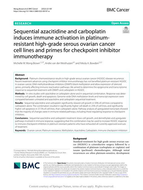 Pdf Sequential Azacitidine And Carboplatin Induces Immune Activation In Platinum Resistant