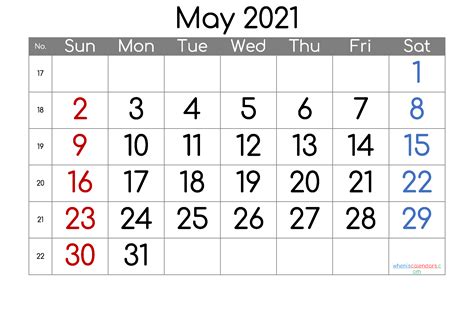 Printable May 2021 Calendar Free Premium