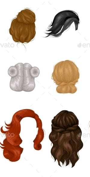 Women Wigs Hairstyle Realistic Icons Set By Macrovector Graphicriver