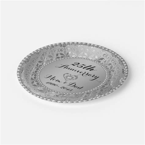 Diamonds And Silver 25th Wedding Anniversary Paper Plate