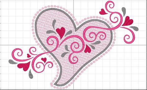 Motif Heart Swirls Design For Machine Embroidery Instant Etsy