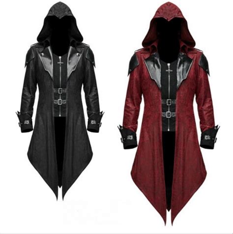 Mens Gothic Matrix Trench Coat Steampunk Gothic Leather Jackets Cape