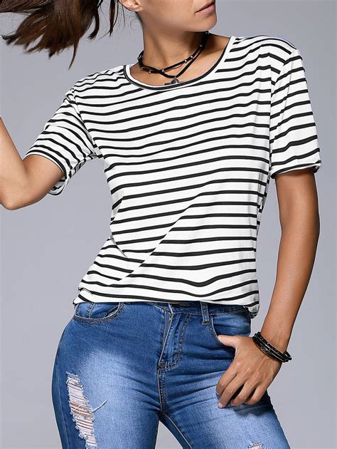 17 Off 2021 Womens Graceful Striped Short Sleeve T Shirt In White