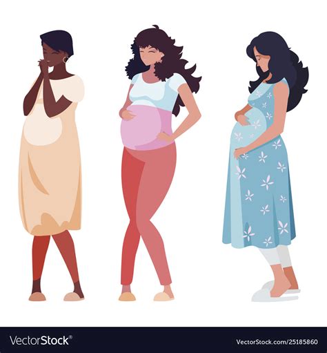 Interracial Group Pregnancy Women Characters Vector Image