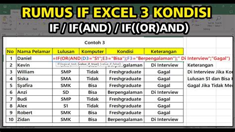 Rumus If Pada Excel Kondisi Youtube