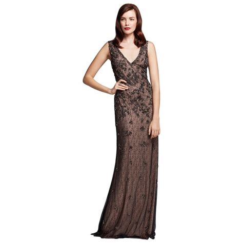 Shop Aidan Mattox Black Nude Beaded Lace V Neck Evening Dress Free Shipping Today Overstock