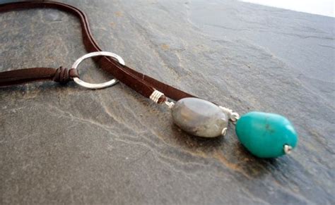 Leather Necklace Leather Lariat Sterling Silver Turquoise Etsy