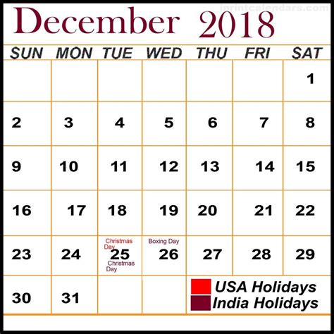 December 2018 Calendar With Holidays Business Template Holiday