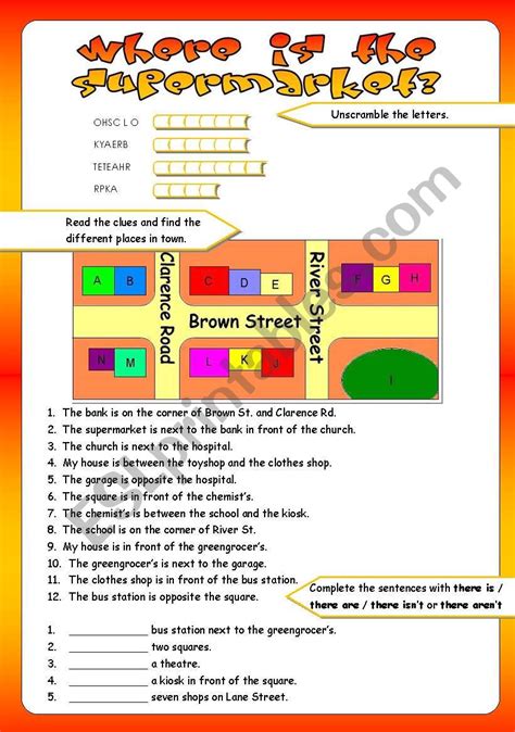 English Worksheets Places In Town Prepositions Of Place Sexiz Pix