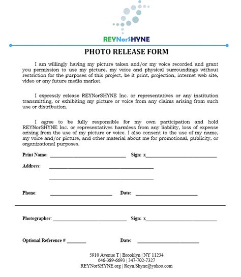 Picture Release Form Free Printable Documents