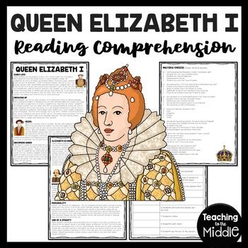 Queen Elizabeth I Of England Reading Comprehension Worksheet Tudors
