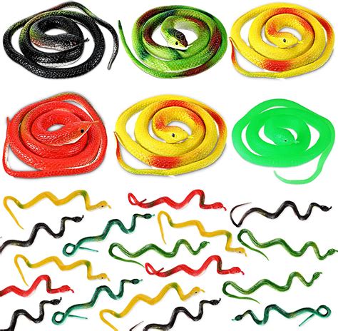 24 Pieces Realistic Rubber Snakes Rainforest Fake Snake Toy