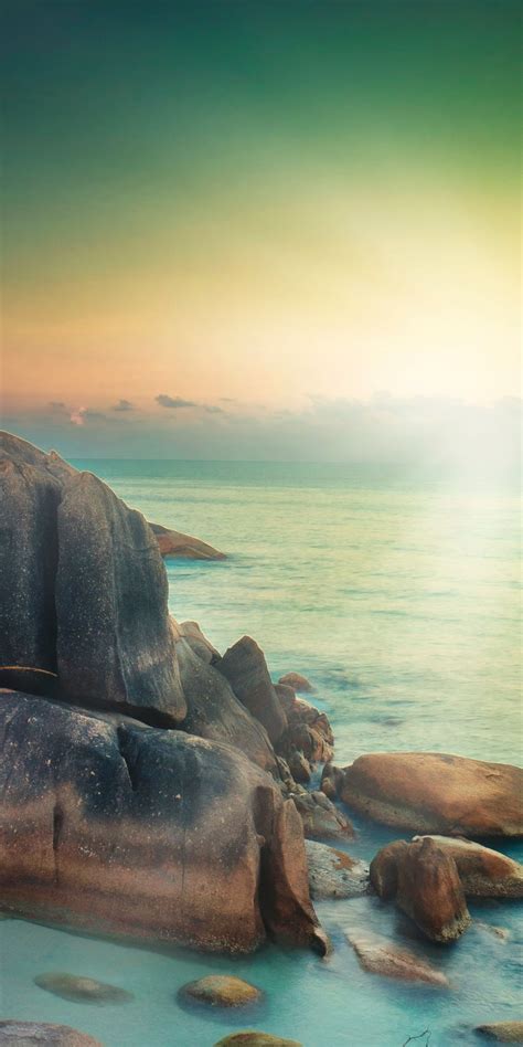 Sunset Coast Dawn Rocks 1080x2160 Wallpaper Nature Iphone